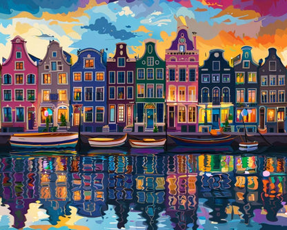 Canal Boats at Dusk – Paint by Numbers Kit