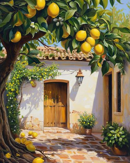 Sunlit Lemon Tree Courtyard – Paint by Numbers Kit