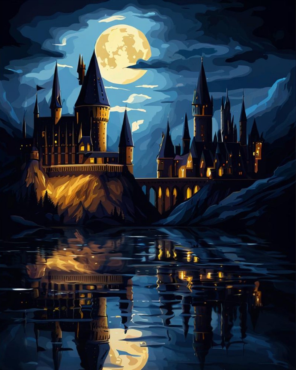 Moonlit Castle Reflection – Paint by Numbers Kit