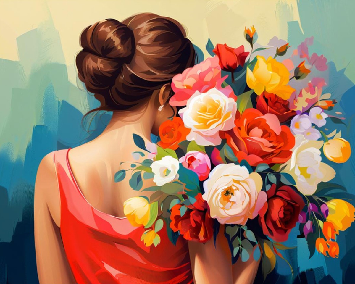 Elegant Woman with Roses – Paint by Numbers Kit