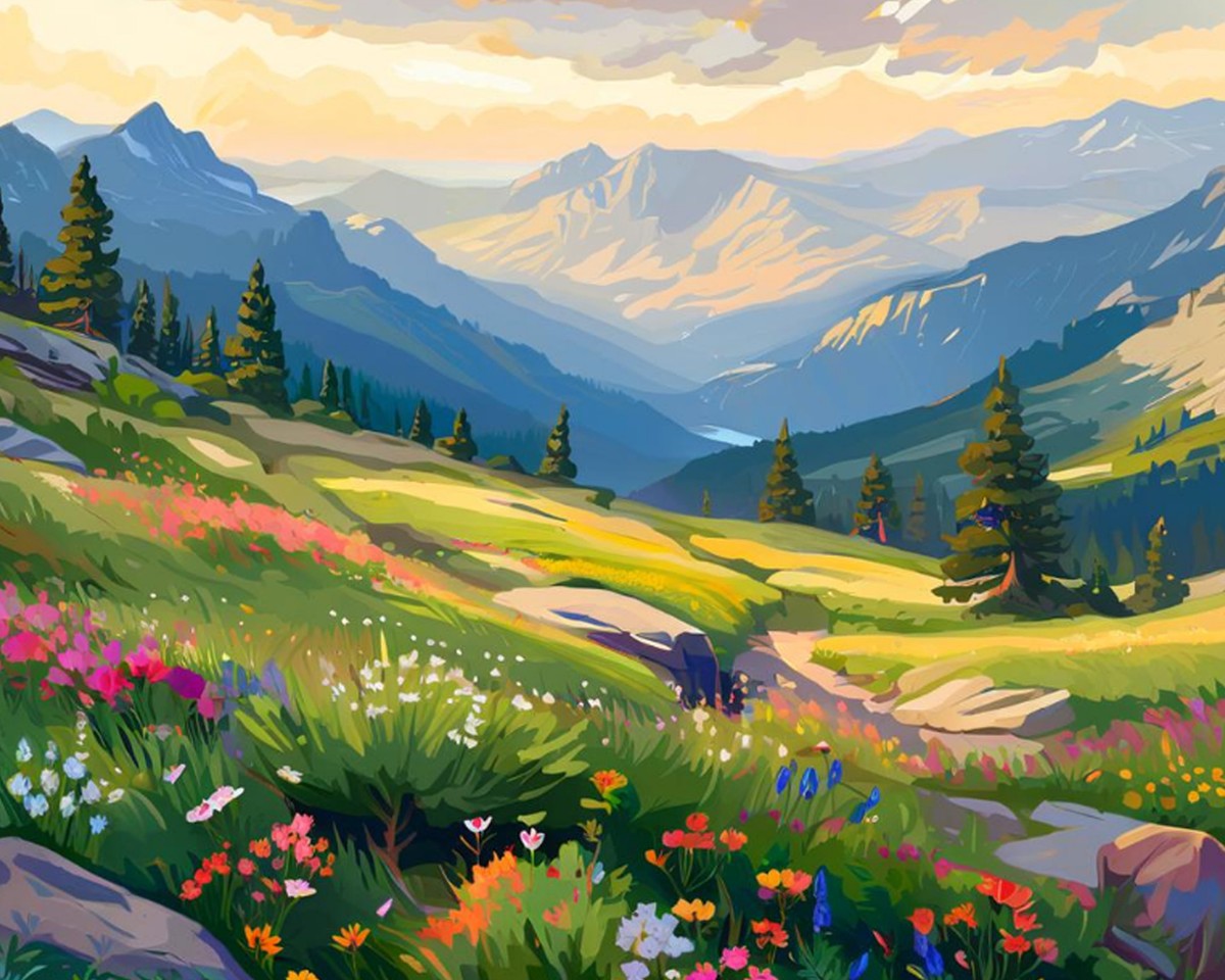 Mountain Wildflower Meadow – Paint by Numbers Kit