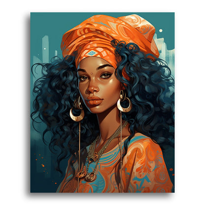 Regal Woman in Orange – Paint by Numbers Kit