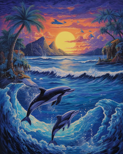 Sunset Dolphins Leap – Paint by Numbers Kit