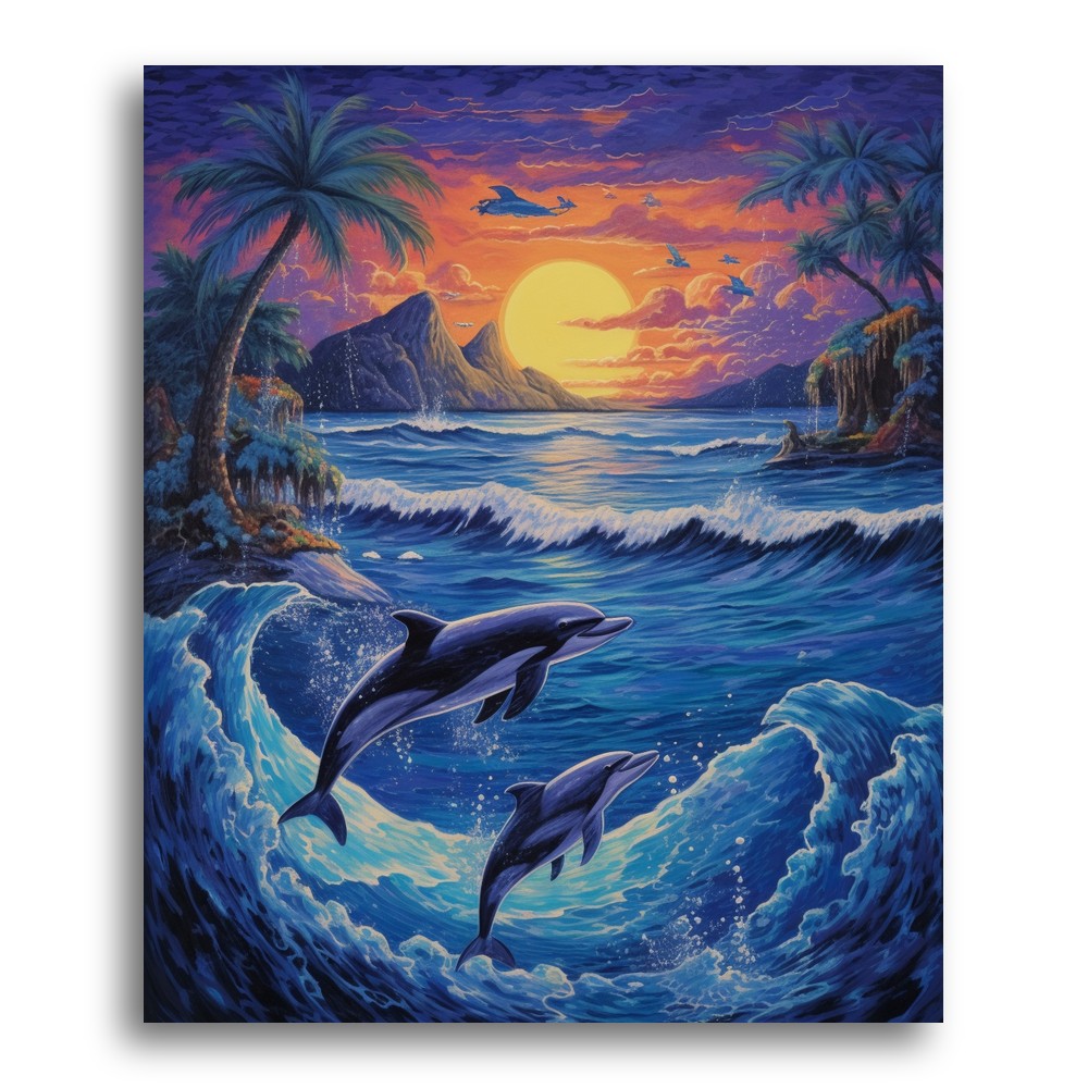 Sunset Dolphins Leap – Paint by Numbers Kit