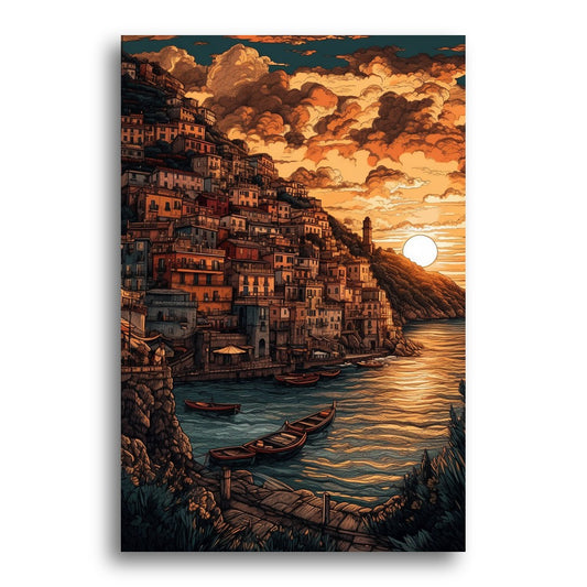 Sunset Coastal Village – Paint by Numbers Kit