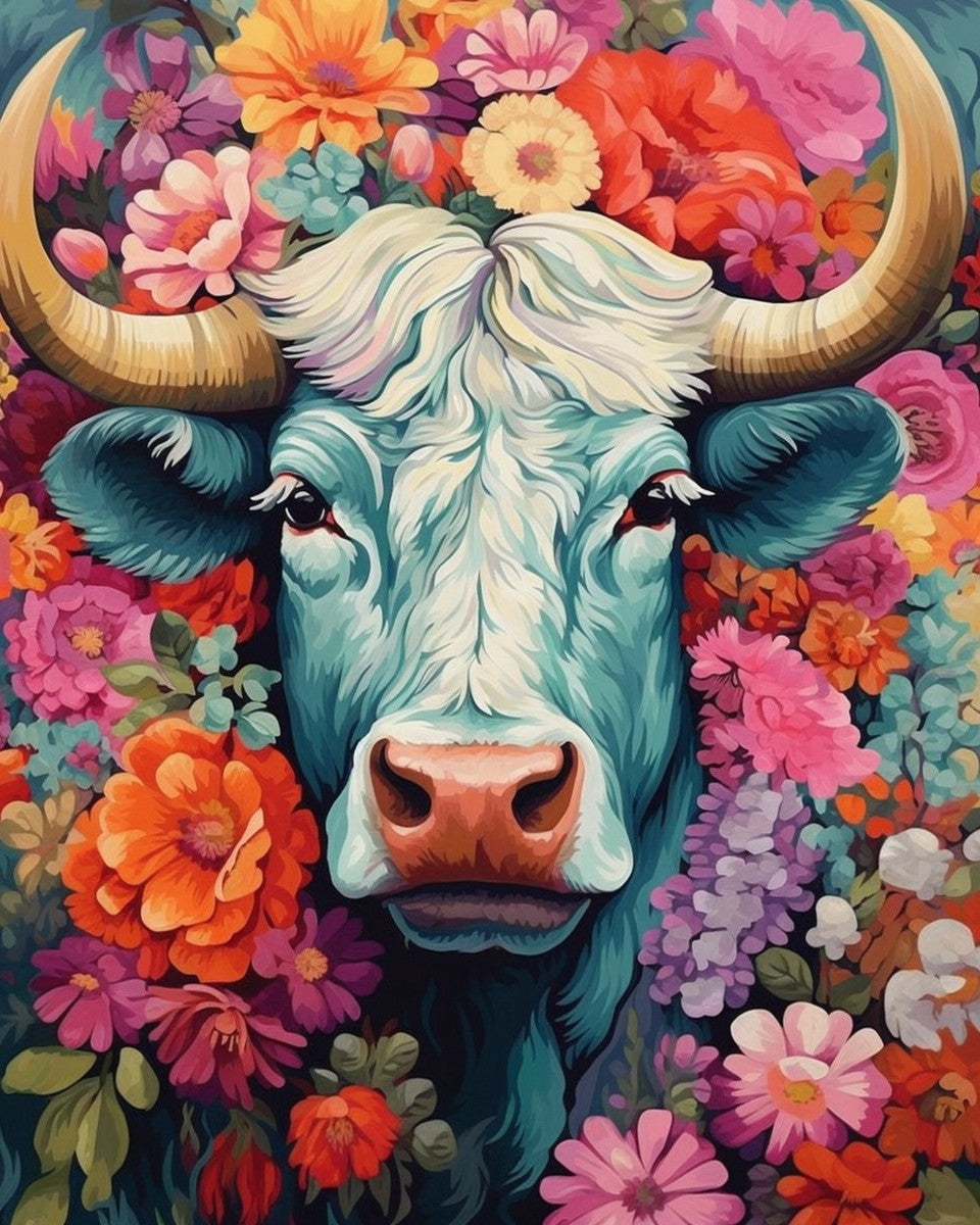 Floral Bull Portrait – Paint by Numbers Kit