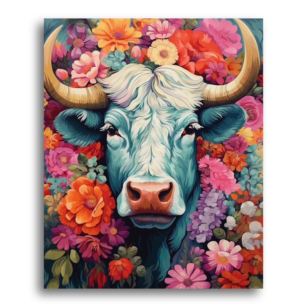 Floral Bull Portrait – Paint by Numbers Kit