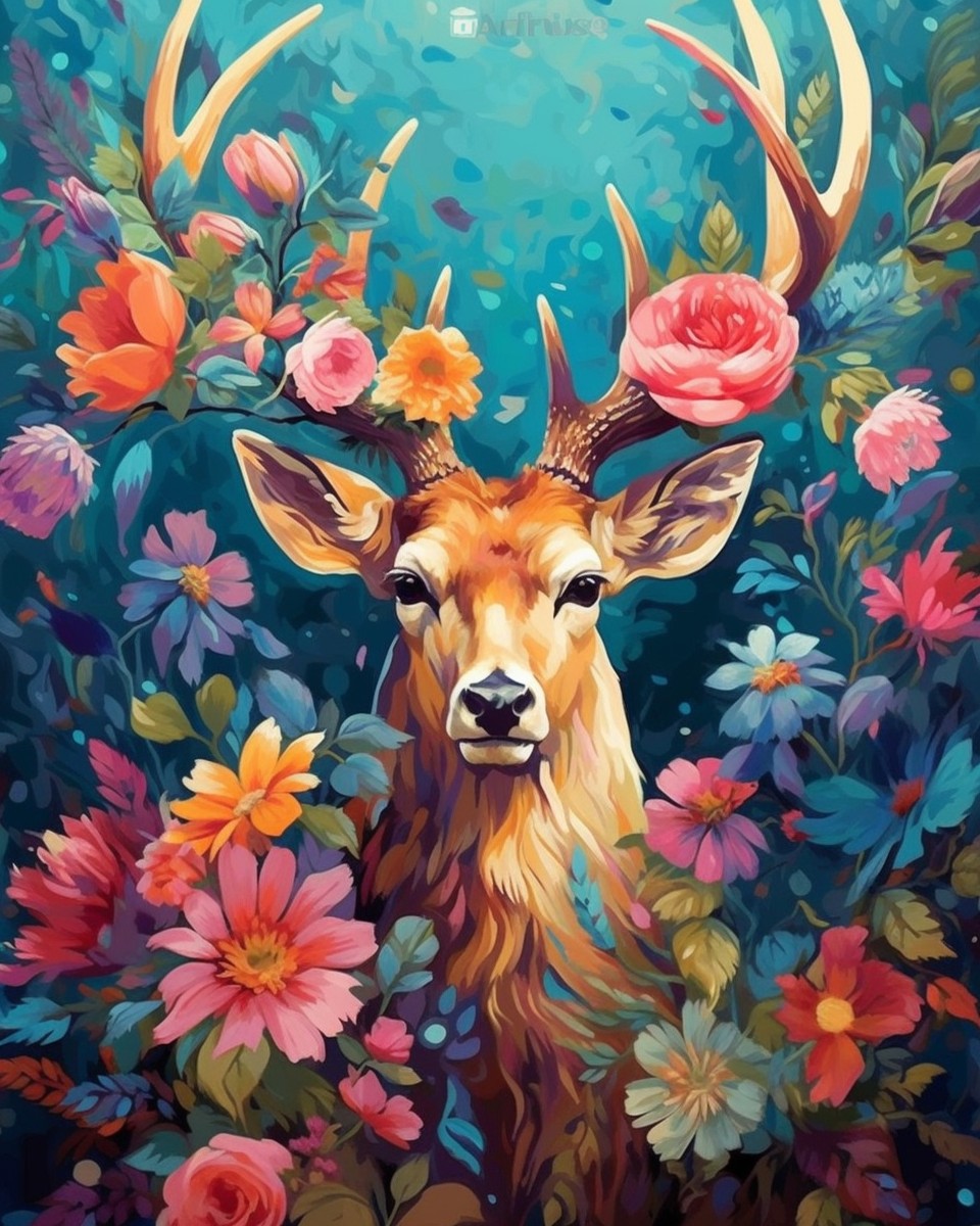 Floral Stag Majesty – Paint by Numbers Kit