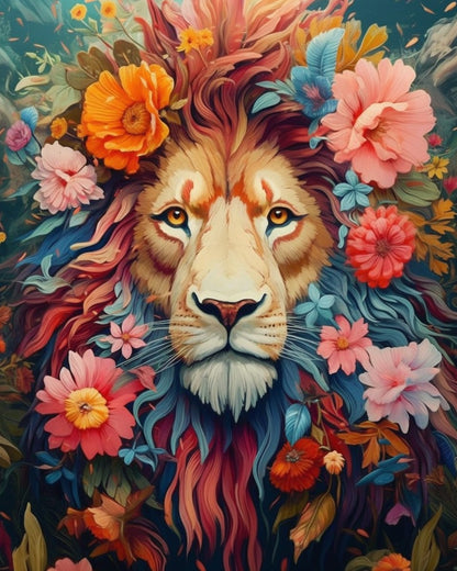 Floral Lion Majesty – Paint by Numbers Kit