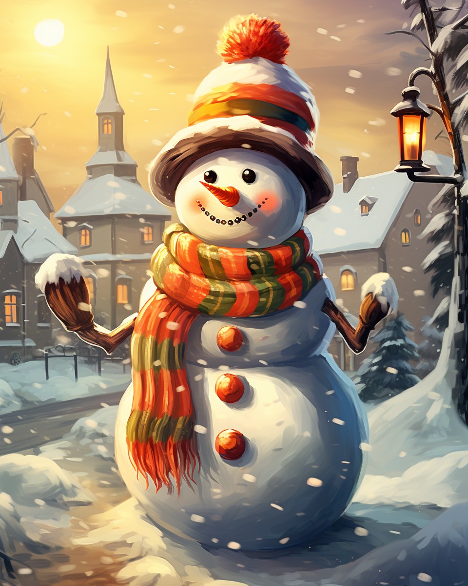 Cheerful Snowman Glow – Paint by Numbers Kit