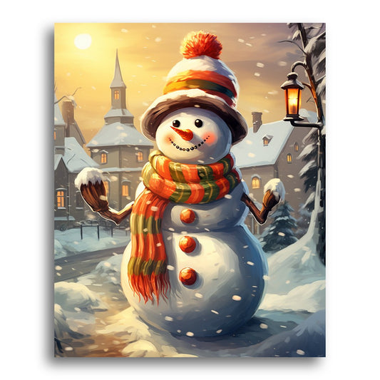 Cheerful Snowman Glow – Paint by Numbers Kit