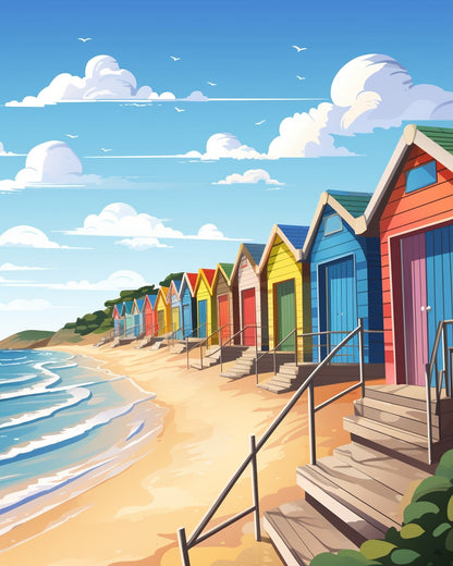 Colorful Beach Huts – Paint by Numbers Kit