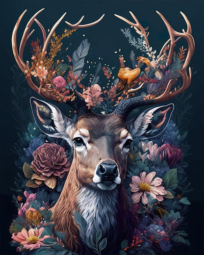 Floral Stag Majesty – Paint by Numbers Kit