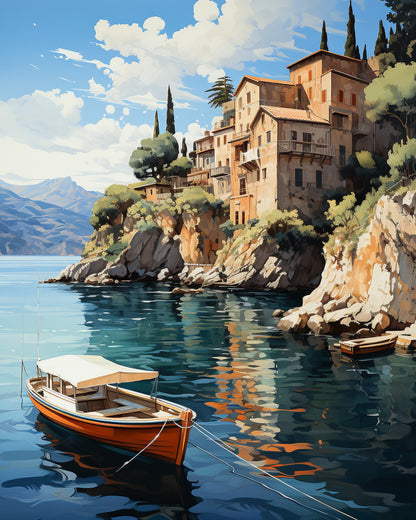 Village Boat Harbor – Paint by Numbers Kit