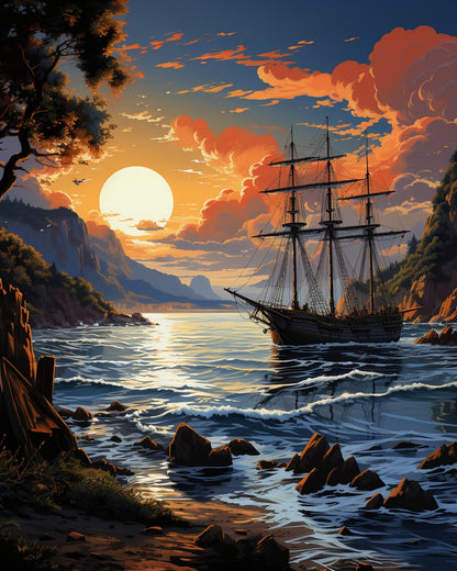 Sunset Sailing Ship – Paint by Numbers Kit