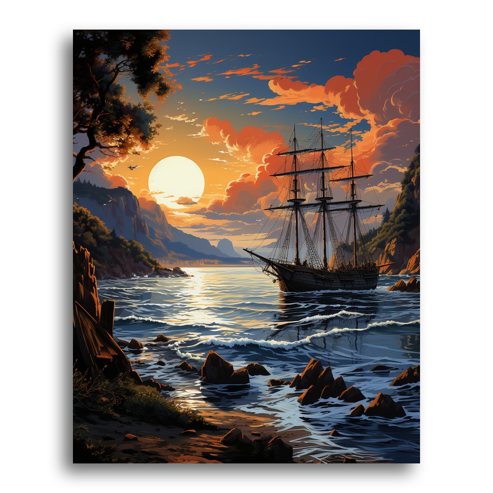 Sunset Sailing Ship – Paint by Numbers Kit