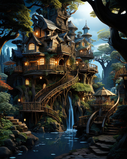 Treehouse by the Waterfall – Paint by Numbers Kit