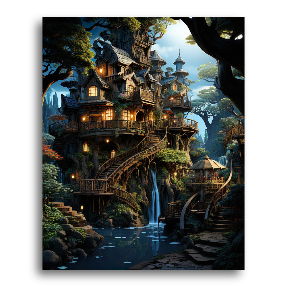 Treehouse by the Waterfall – Paint by Numbers Kit