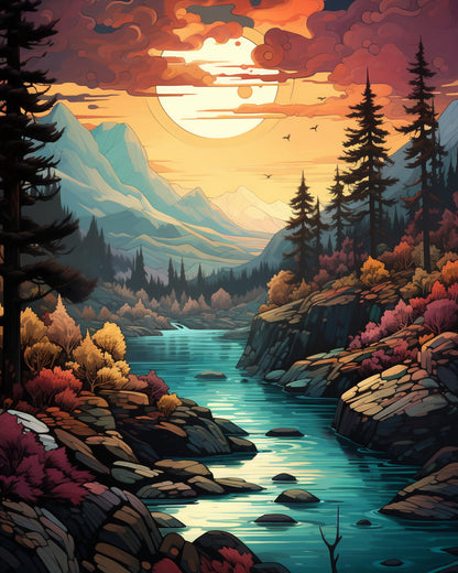 River Through Autumn Hills – Paint by Numbers Kit