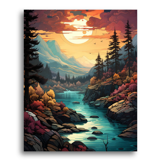 River Through Autumn Hills – Paint by Numbers Kit
