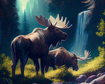 Moose by the Waterfall – Paint by Numbers Kit