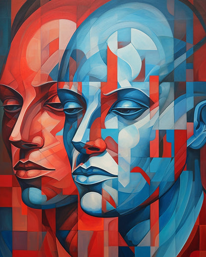 Dual Faces in Red and Blue – Paint by Numbers Kit