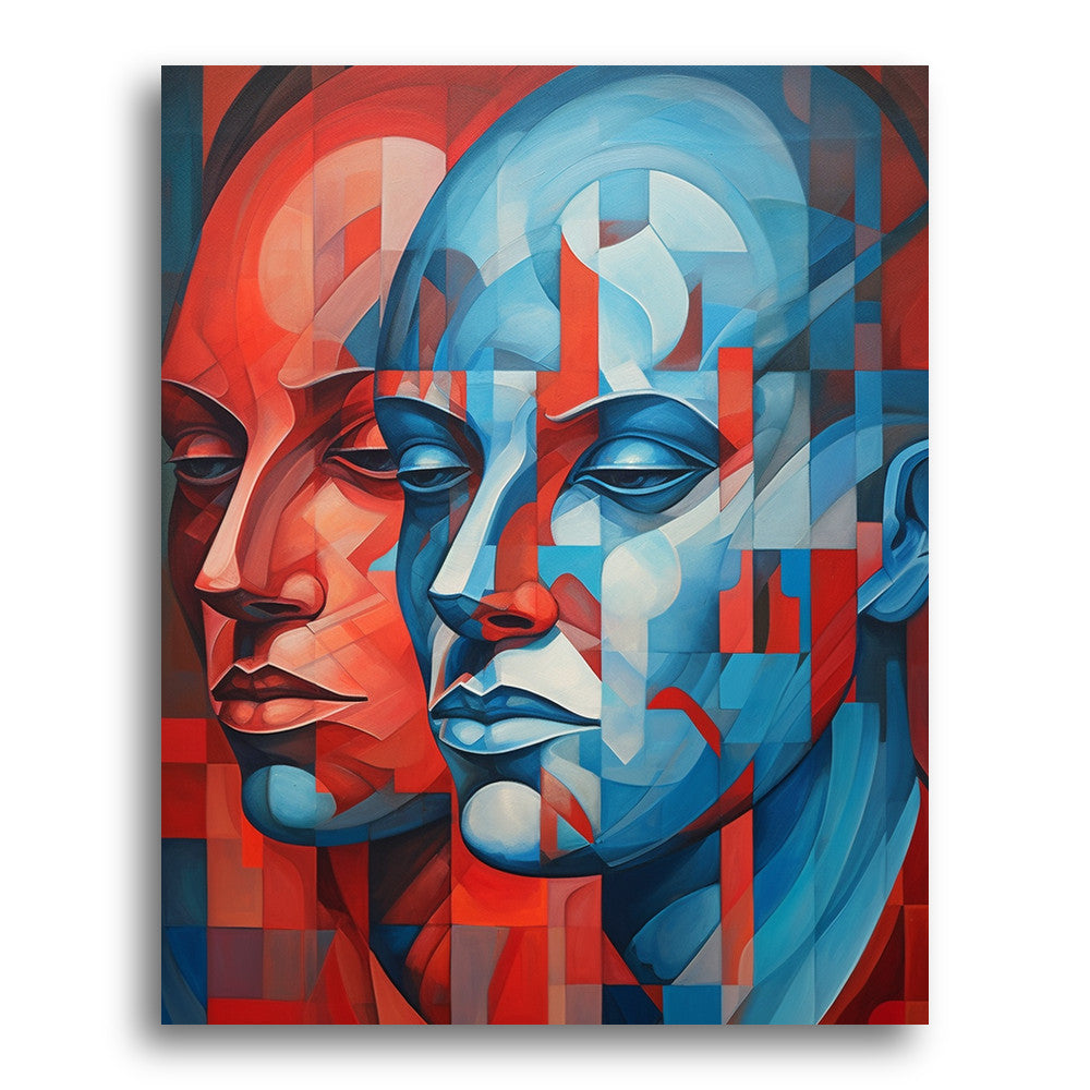 Dual Faces in Red and Blue – Paint by Numbers Kit