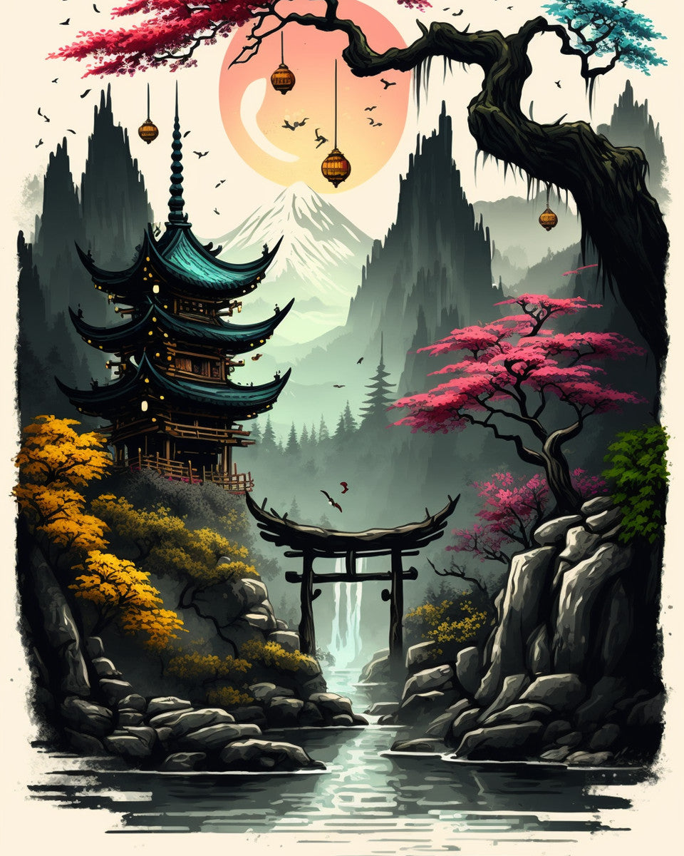 Curved Torii and Pagoda – Paint by Numbers Kit