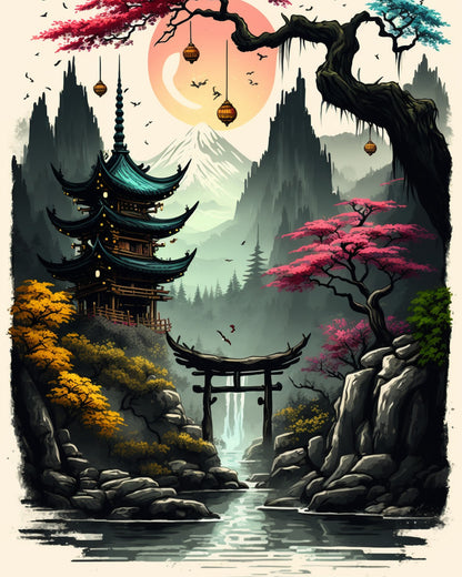 Curved Torii and Pagoda – Paint by Numbers Kit