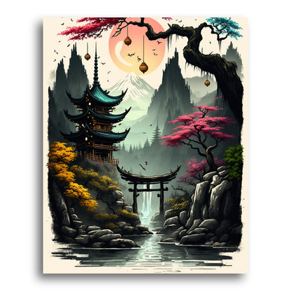 Curved Torii and Pagoda – Paint by Numbers Kit