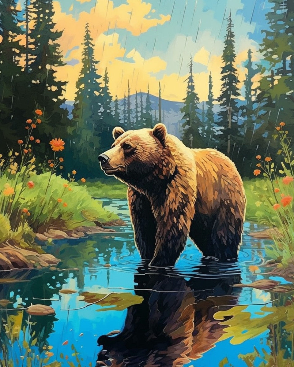 Bear at Forest Stream – Paint by Numbers Kit