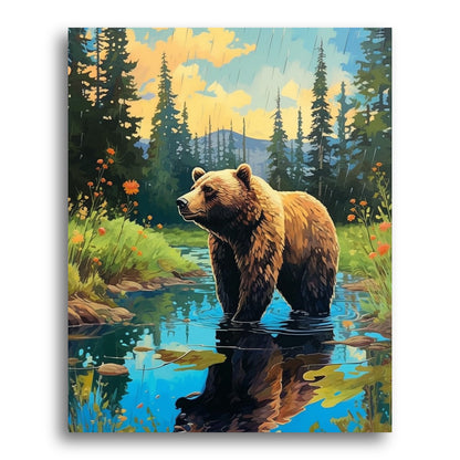 Bear at Forest Stream – Paint by Numbers Kit