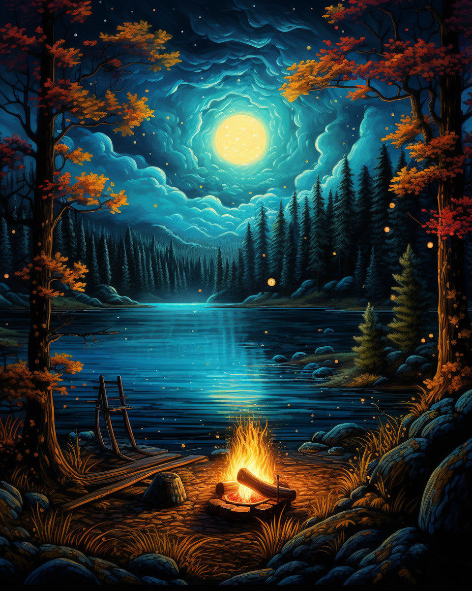 Night at the Lake Fire – Paint by Numbers Kit