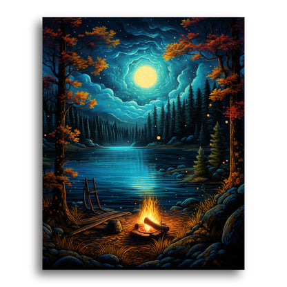 Night at the Lake Fire – Paint by Numbers Kit