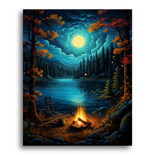 Night at the Lake Fire – Paint by Numbers Kit