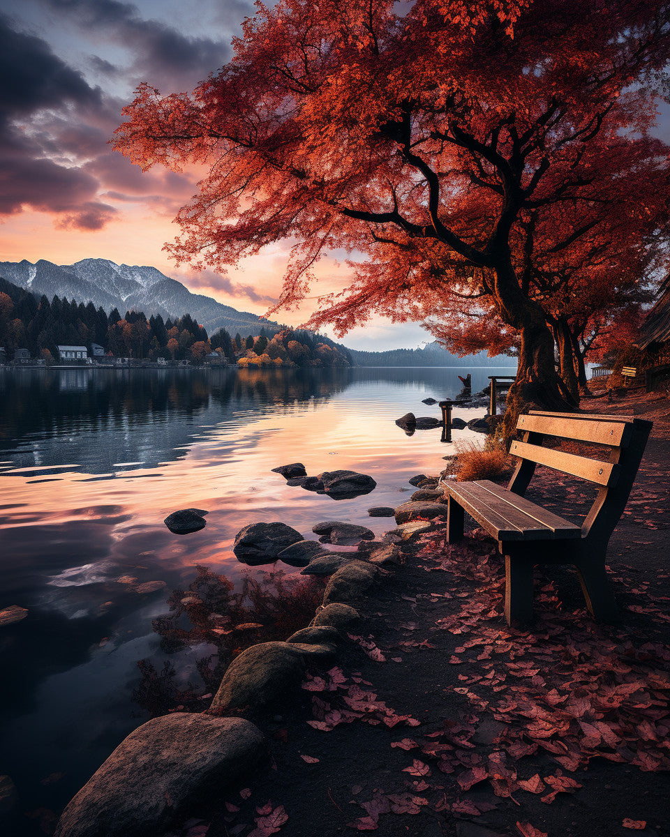 Bench Beneath Red Leaves – Paint by Numbers Kit