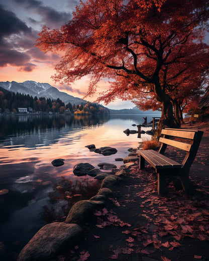 Bench Beneath Red Leaves – Paint by Numbers Kit