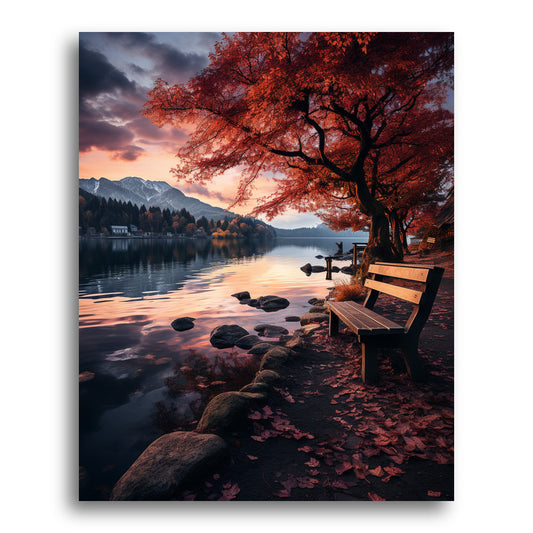 Bench Beneath Red Leaves – Paint by Numbers Kit