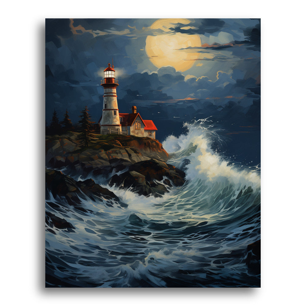 Lighthouse Beneath Full Moon – Paint by Numbers Kit