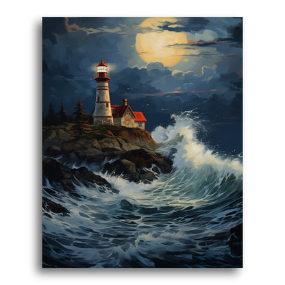Lighthouse Beneath Full Moon – Paint by Numbers Kit