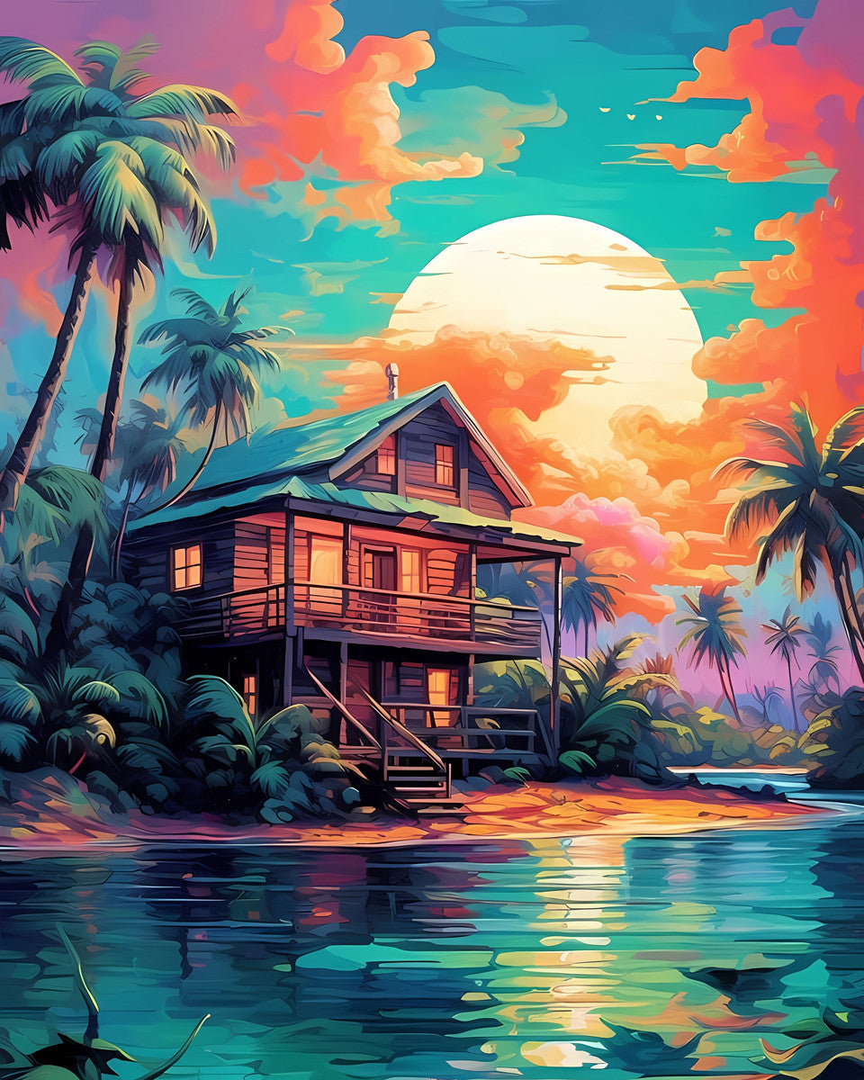 Stilted Haven at Dusk – Paint by Numbers Kit