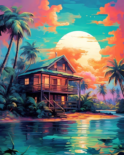 Stilted Haven at Dusk – Paint by Numbers Kit