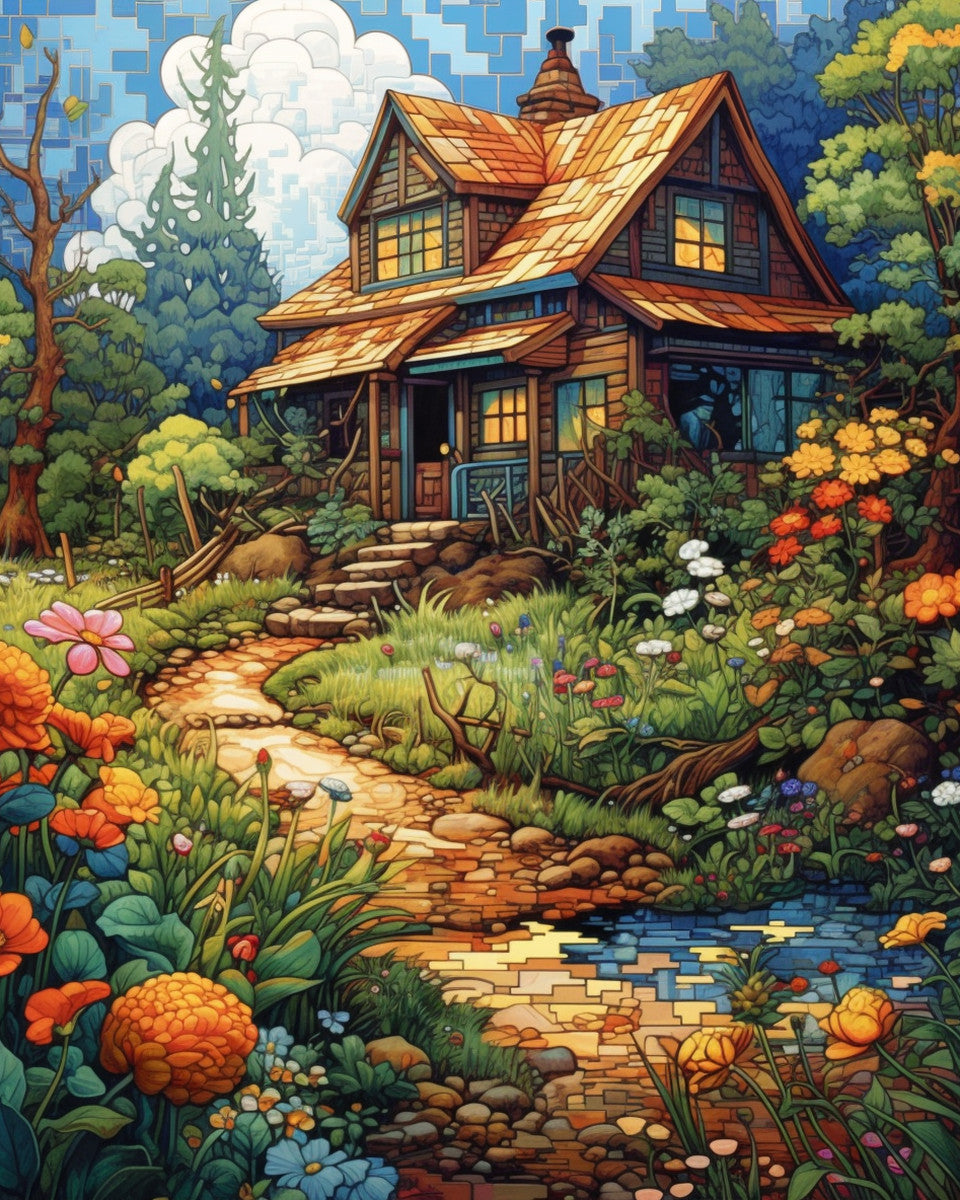 The Orange-Roofed Cottage – Paint by Numbers Kit