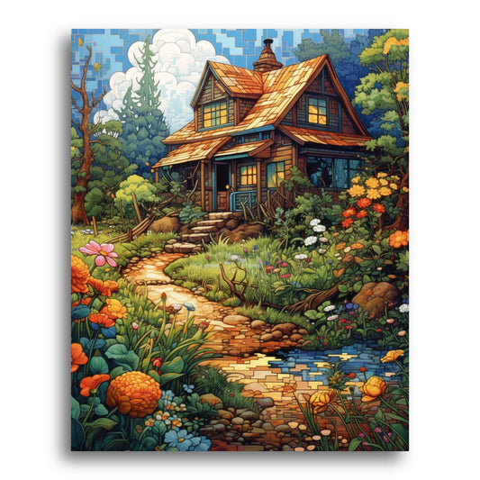The Orange-Roofed Cottage – Paint by Numbers Kit