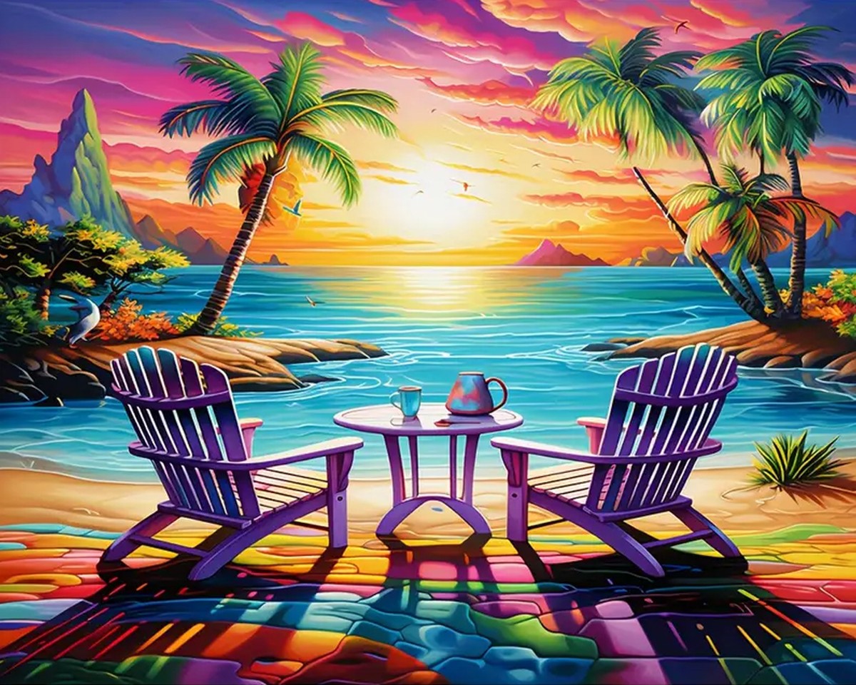 Sunset Tropical Beach – Paint by Numbers Kit