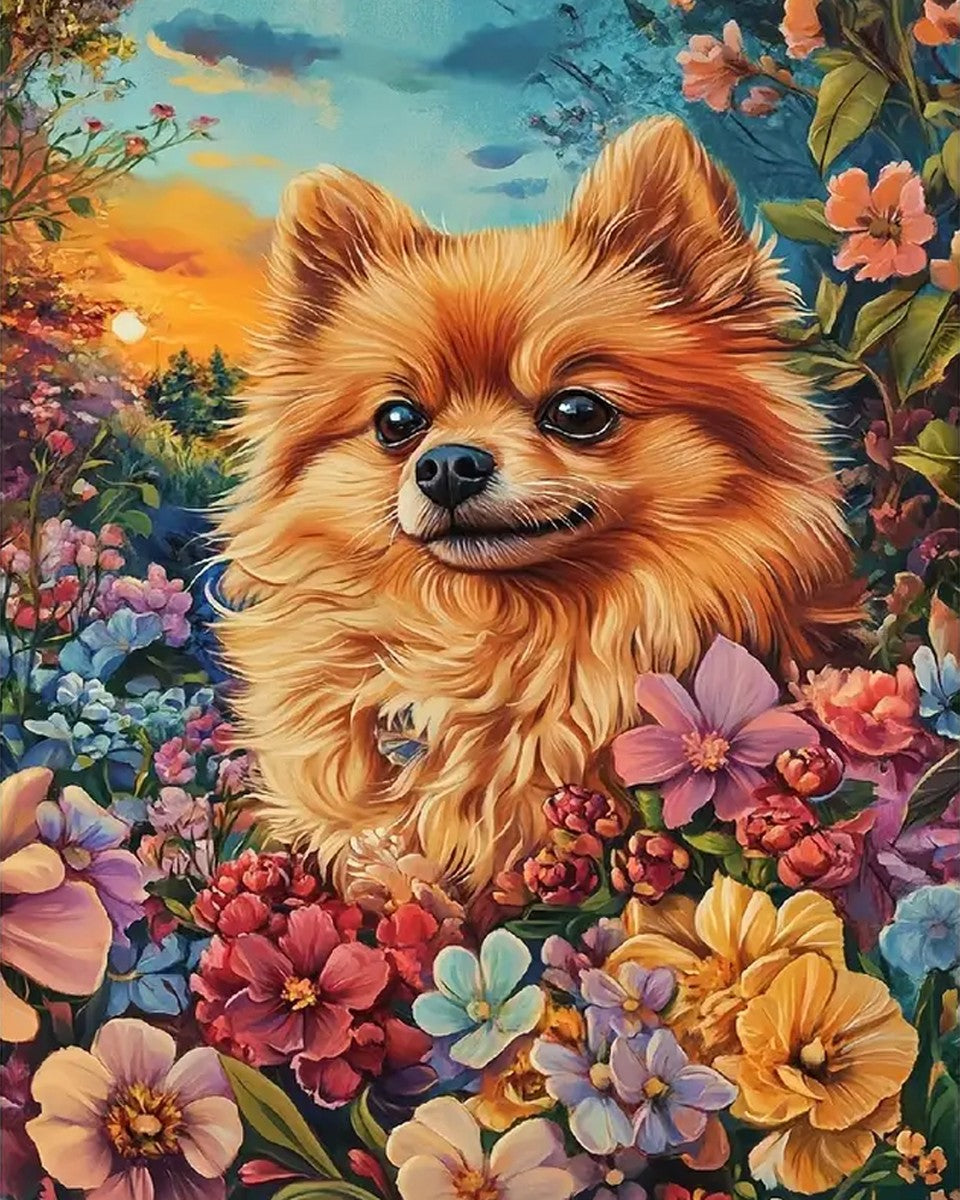 Sunset Pomeranian Bloom – Paint by Numbers Kit