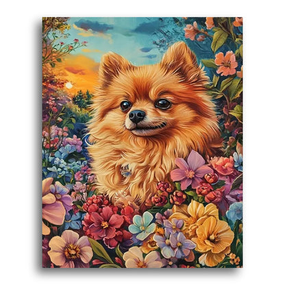 Sunset Pomeranian Bloom – Paint by Numbers Kit