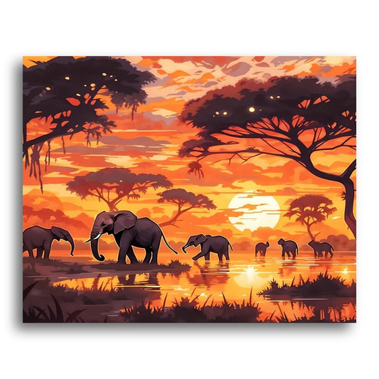Sunset Elephant Herd – Paint by Numbers Kit