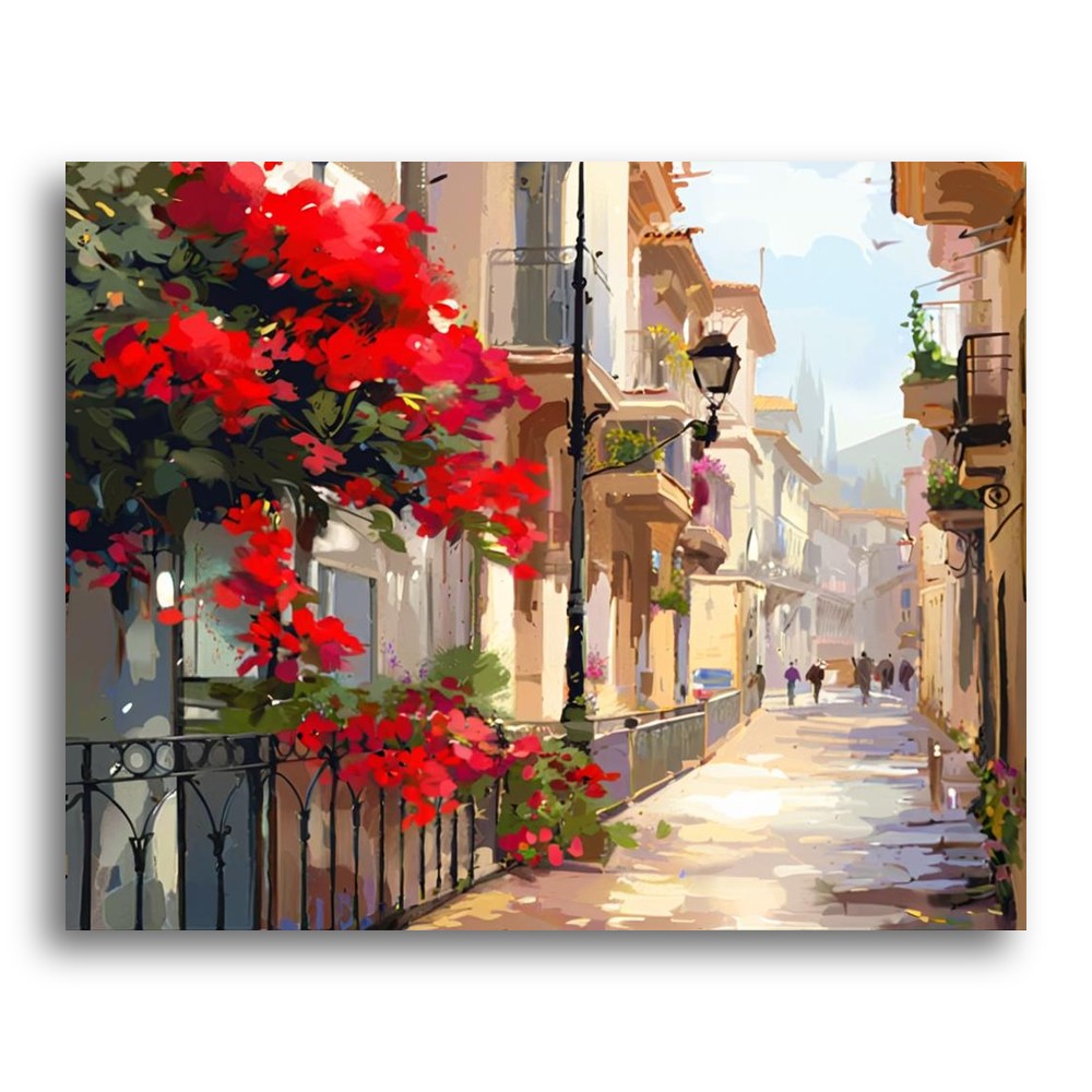 Sunlit Mediterranean Street – Paint by Numbers Kit