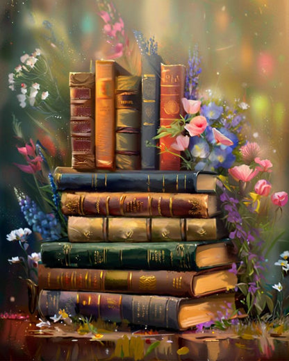 Vintage Floral Book Stack – Paint by Numbers Kit
